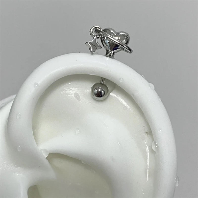 1 PCS Cute Love Planet Silver Color 316L Stainless Steel Ear Bone Nail for Women New Fashion Allergy Prevention Jewelry Gifts